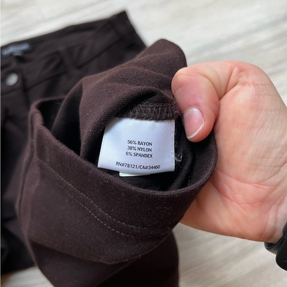 Eileen Fisher Stretch Pants Rayon/Nylon Knit Brown Straight Leg Small Petite - Picture 4 of 6